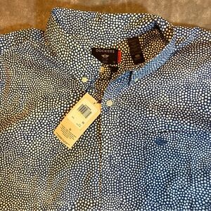 NEW Mens Dockers Button Down Shirt Polka Dot Short Sleeve XXL Blue Easy Care NWT